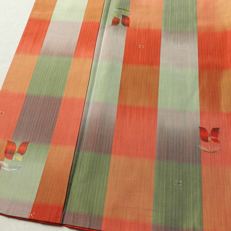 紬 良品 しつけ糸付き アンサンブル 2点セット 正絹 花柄 袷仕立て 身丈166.5cm 裄丈67.5cm リサイクル着物 着物 羽織 おしゃれ 多色使い_画像5