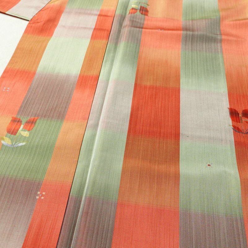 紬 良品 しつけ糸付き アンサンブル 2点セット 正絹 花柄 袷仕立て 身丈166.5cm 裄丈67.5cm リサイクル着物 着物 羽織 おしゃれ 多色使い_画像6