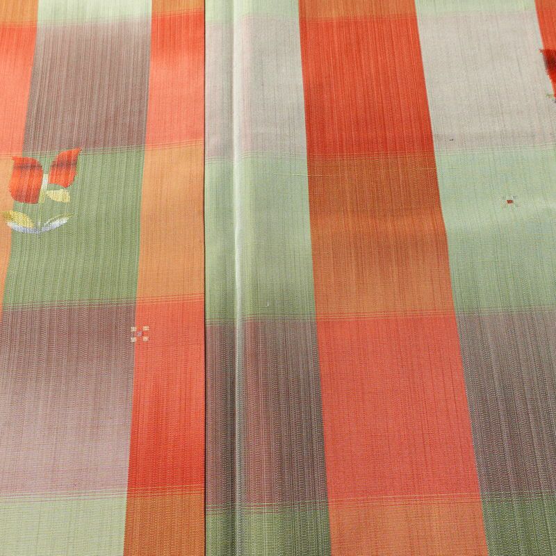 紬 良品 しつけ糸付き アンサンブル 2点セット 正絹 花柄 袷仕立て 身丈166.5cm 裄丈67.5cm リサイクル着物 着物 羽織 おしゃれ 多色使い_画像7