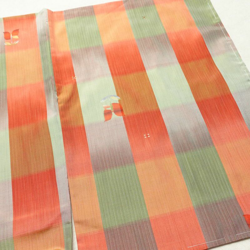 紬 良品 しつけ糸付き アンサンブル 2点セット 正絹 花柄 袷仕立て 身丈166.5cm 裄丈67.5cm リサイクル着物 着物 羽織 おしゃれ 多色使い_画像12