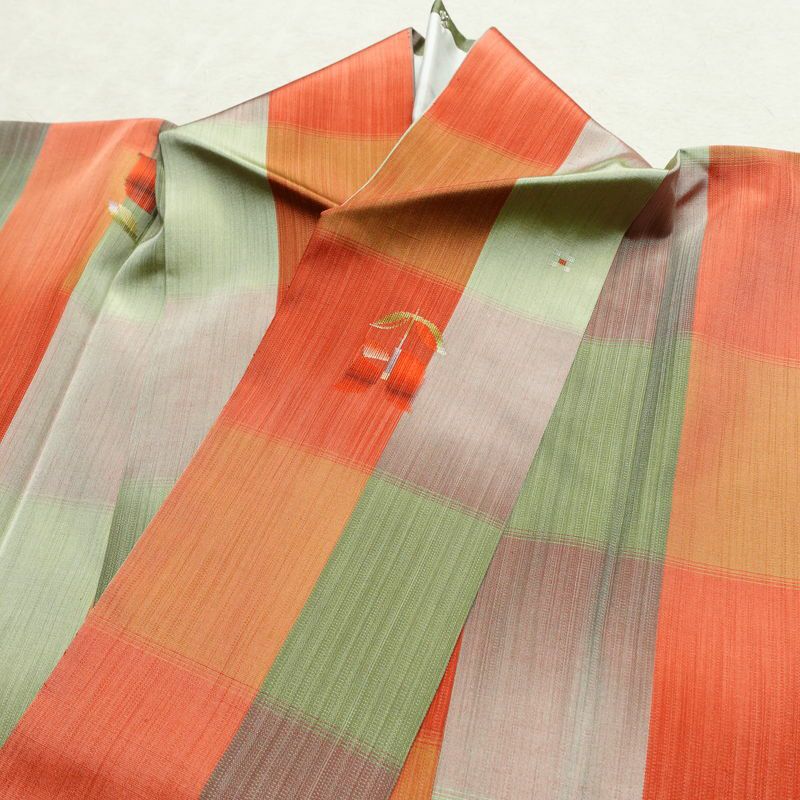 紬 良品 しつけ糸付き アンサンブル 2点セット 正絹 花柄 袷仕立て 身丈166.5cm 裄丈67.5cm リサイクル着物 着物 羽織 おしゃれ 多色使い_画像15