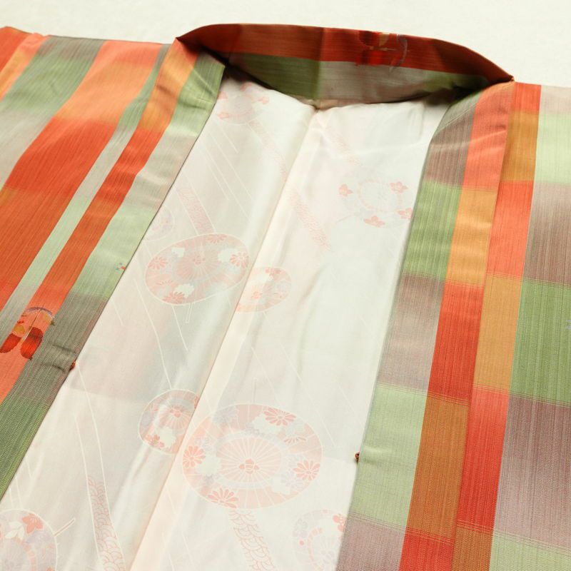 紬 良品 しつけ糸付き アンサンブル 2点セット 正絹 花柄 袷仕立て 身丈166.5cm 裄丈67.5cm リサイクル着物 着物 羽織 おしゃれ 多色使い_画像18