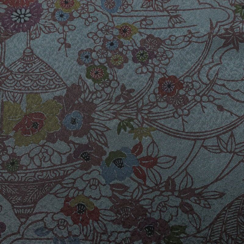 小紋 良品 しつけ糸付き 正絹 花柄 袷仕立て 身丈158.5cm 裄丈63.5cm リサイクル着物 着物 青・紺_画像7