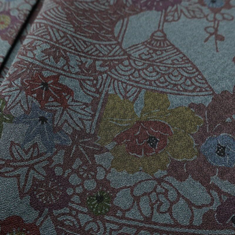 小紋 良品 しつけ糸付き 正絹 花柄 袷仕立て 身丈158.5cm 裄丈63.5cm リサイクル着物 着物 青・紺_画像8