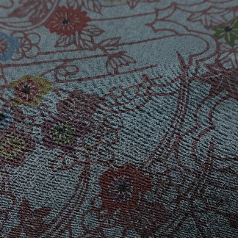 小紋 良品 しつけ糸付き 正絹 花柄 袷仕立て 身丈158.5cm 裄丈63.5cm リサイクル着物 着物 青・紺_画像10