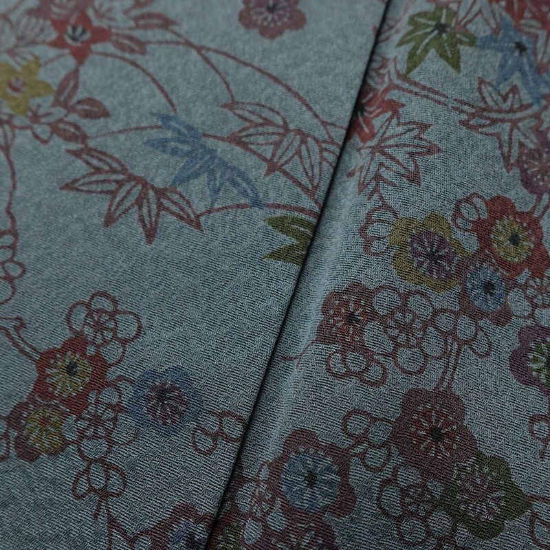 小紋 良品 しつけ糸付き 正絹 花柄 袷仕立て 身丈158.5cm 裄丈63.5cm リサイクル着物 着物 青・紺_画像12