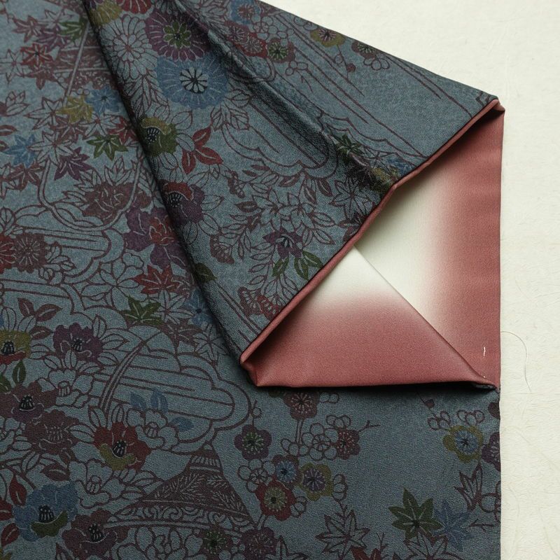 小紋 良品 しつけ糸付き 正絹 花柄 袷仕立て 身丈158.5cm 裄丈63.5cm リサイクル着物 着物 青・紺_画像16