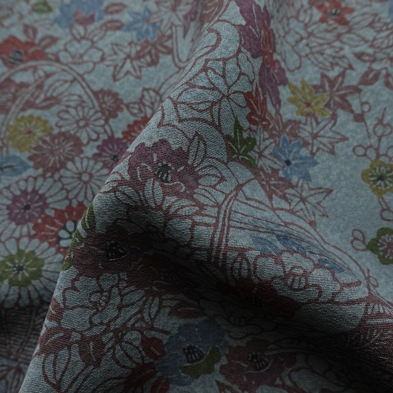 小紋 良品 しつけ糸付き 正絹 花柄 袷仕立て 身丈158.5cm 裄丈63.5cm リサイクル着物 着物 青・紺_画像21
