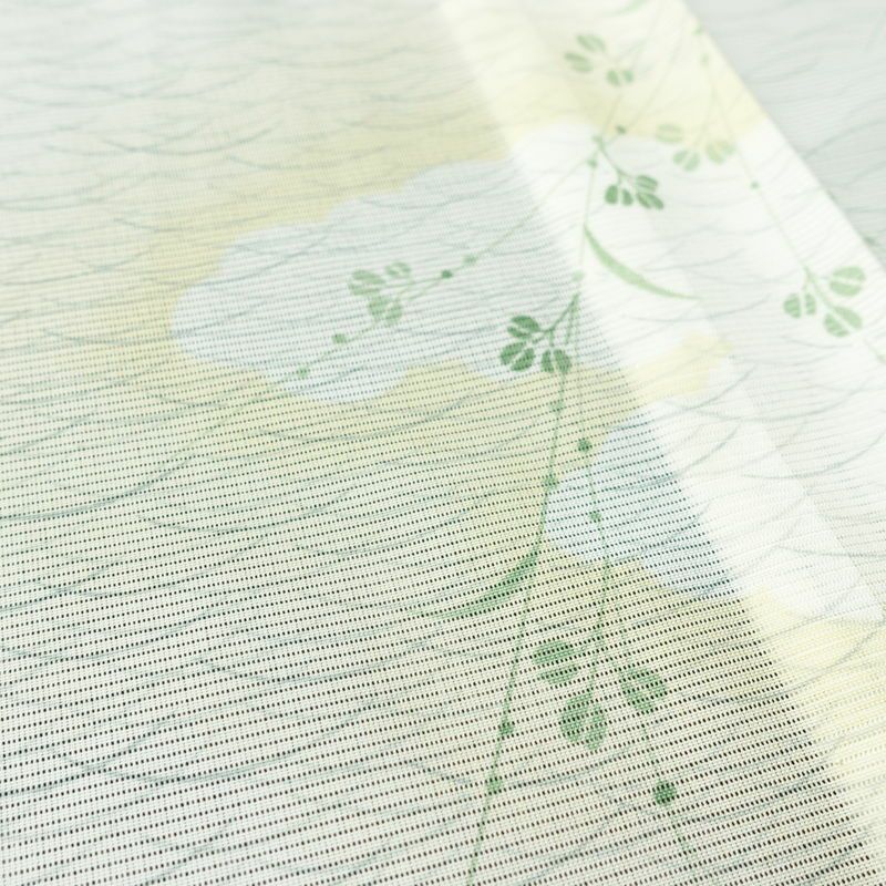 盛夏 小紋 夏用 絽 バチ衿仕立て ポリエステル 木の葉・植物柄 単衣仕立て 身丈158.5cm 裄丈61.5cm リサイクル着物 着物 白_画像7