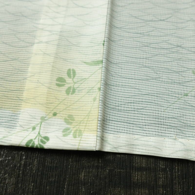 盛夏 小紋 夏用 絽 バチ衿仕立て ポリエステル 木の葉・植物柄 単衣仕立て 身丈158.5cm 裄丈61.5cm リサイクル着物 着物 白_画像11