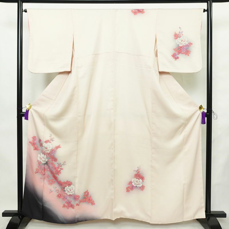 付け下げ 正絹 花柄 袷仕立て 身丈161cm 裄丈65cm リサイクル着物 着物 入学式 卒業式 七五三 お宮参り フォーマル シンプル 上品 ピンク_画像1