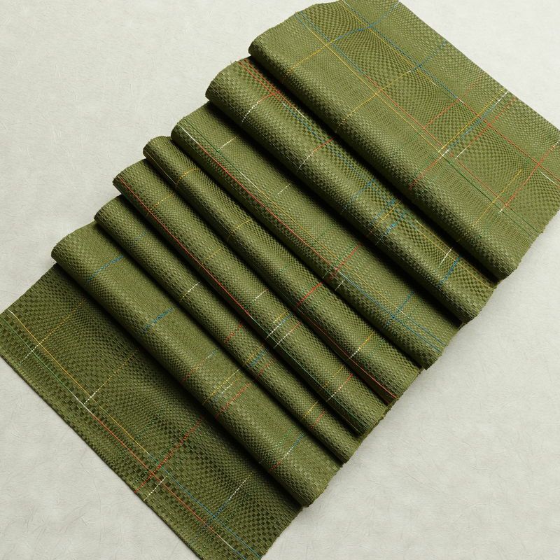 名古屋帯 全通柄 良品 正絹 チェック・格子柄 通し仕立て なごや帯 リサイクル帯 帯 モダン 緑・うぐいす色_画像19