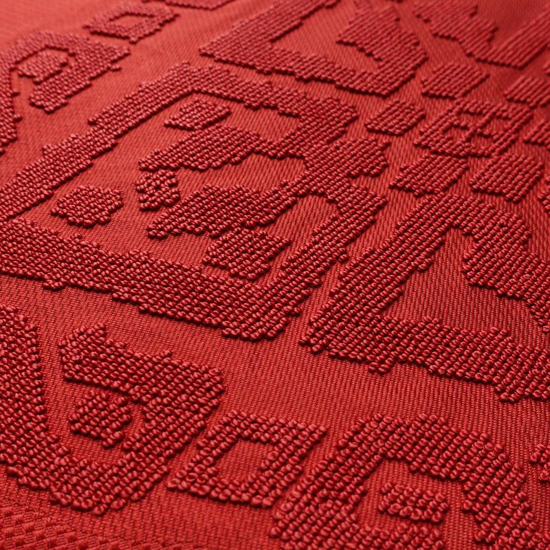 名古屋帯 太鼓柄 良品 正絹 幾何学柄・抽象柄 名古屋仕立て なごや帯 リサイクル帯 帯 シンプル 赤・朱_画像3