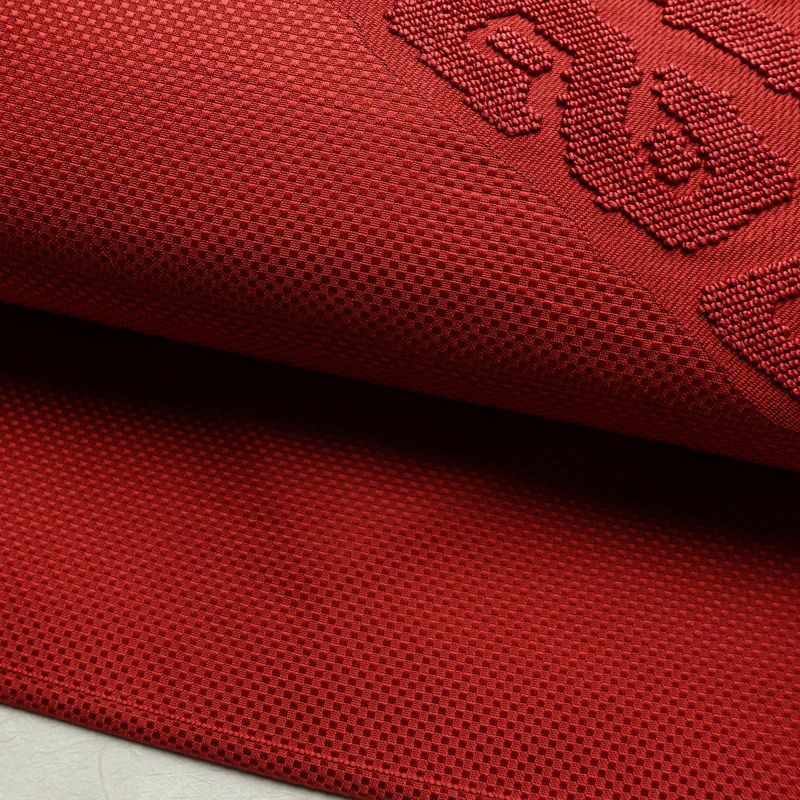 名古屋帯 太鼓柄 良品 正絹 幾何学柄・抽象柄 名古屋仕立て なごや帯 リサイクル帯 帯 シンプル 赤・朱_画像8