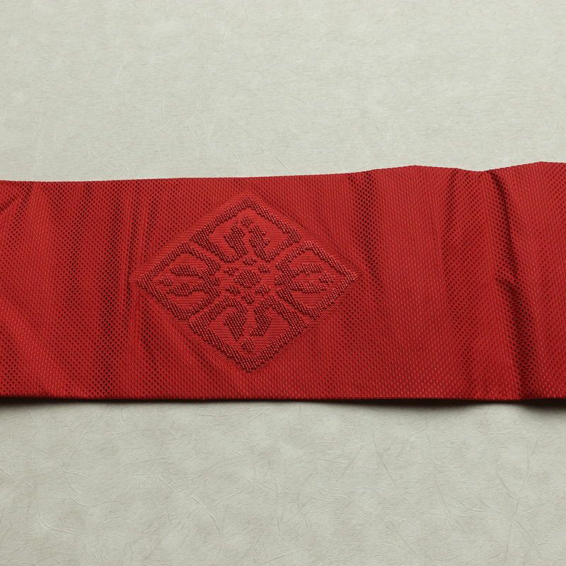 名古屋帯 太鼓柄 良品 正絹 幾何学柄・抽象柄 名古屋仕立て なごや帯 リサイクル帯 帯 シンプル 赤・朱_画像14