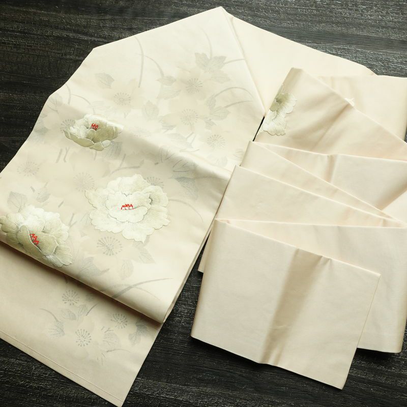 名古屋帯 太鼓柄 正絹 花柄 名古屋仕立て なごや帯 リサイクル帯 帯 刺繍 ピンク_画像17