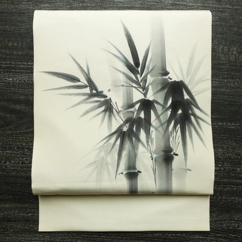 名古屋帯 太鼓柄 落款入り 正絹 木の葉・植物柄 名古屋仕立て なごや帯 リサイクル帯 帯 白_画像1