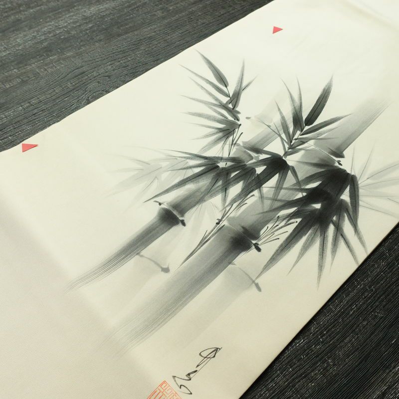 名古屋帯 太鼓柄 落款入り 正絹 木の葉・植物柄 名古屋仕立て なごや帯 リサイクル帯 帯 白_画像11