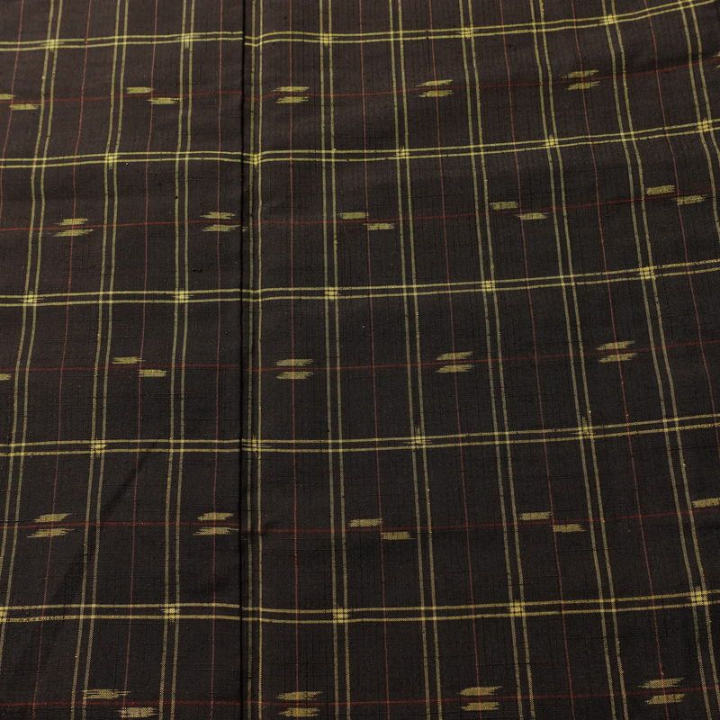 紬 しつけ糸付き 正絹 チェック・格子柄 袷仕立て 身丈163cm 裄丈65.5cm リサイクル着物 着物 カジュアル 茶_画像6