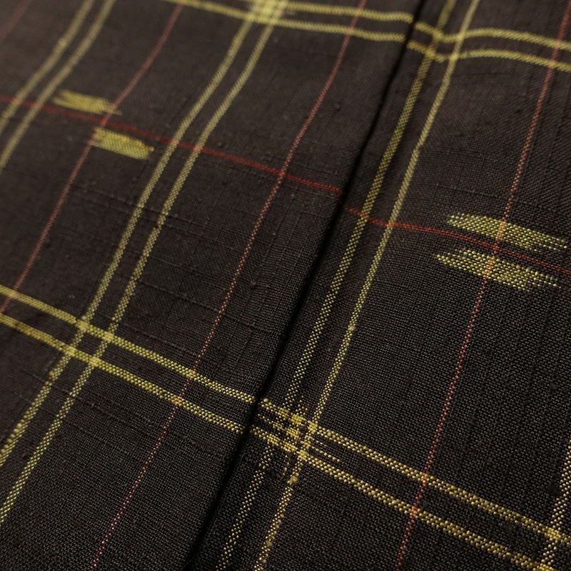 紬 しつけ糸付き 正絹 チェック・格子柄 袷仕立て 身丈163cm 裄丈65.5cm リサイクル着物 着物 カジュアル 茶_画像10