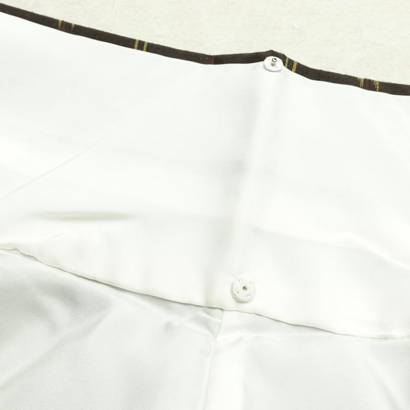 紬 しつけ糸付き 正絹 チェック・格子柄 袷仕立て 身丈163cm 裄丈65.5cm リサイクル着物 着物 カジュアル 茶_画像19