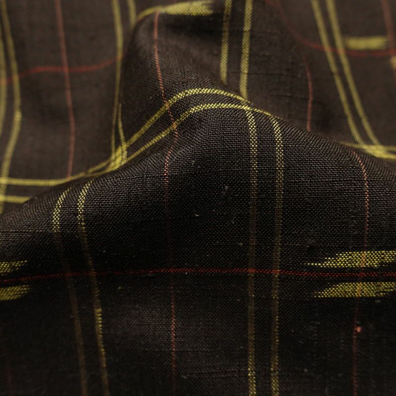 紬 しつけ糸付き 正絹 チェック・格子柄 袷仕立て 身丈163cm 裄丈65.5cm リサイクル着物 着物 カジュアル 茶_画像20