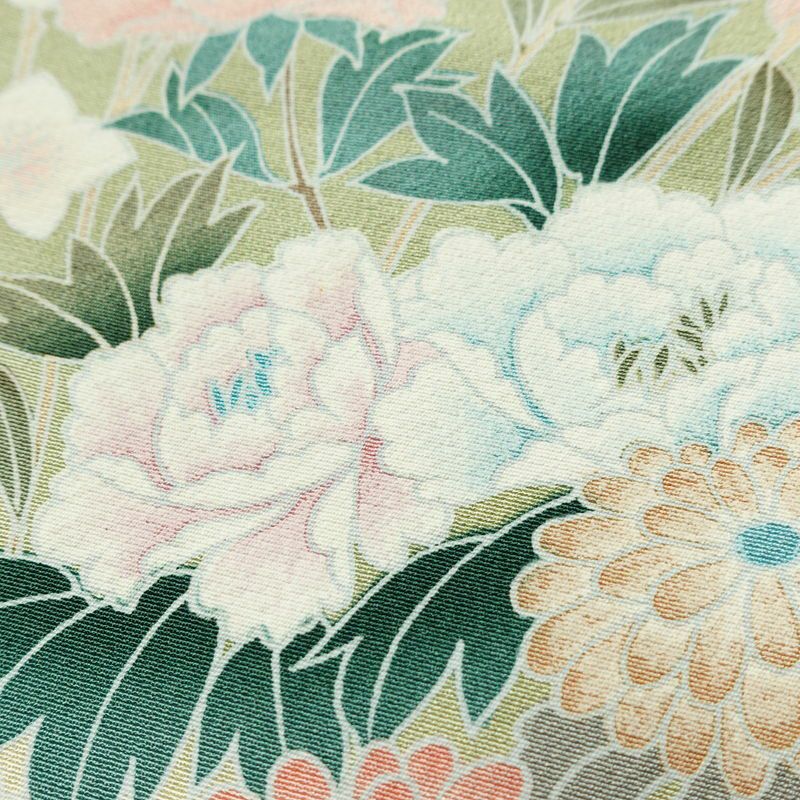 訪問着 縮緬 正絹 花柄 袷仕立て 身丈164cm 裄丈67cm リサイクル着物 着物 共八掛 入学式 卒業式 七五三 お宮参り フォーマル 緑・うぐいす色_画像8