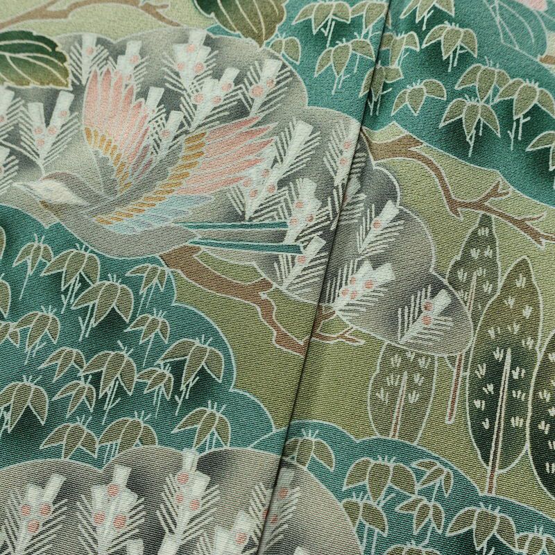 訪問着 縮緬 正絹 花柄 袷仕立て 身丈164cm 裄丈67cm リサイクル着物 着物 共八掛 入学式 卒業式 七五三 お宮参り フォーマル 緑・うぐいす色_画像11