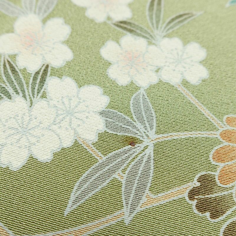 訪問着 縮緬 正絹 花柄 袷仕立て 身丈164cm 裄丈67cm リサイクル着物 着物 共八掛 入学式 卒業式 七五三 お宮参り フォーマル 緑・うぐいす色_画像17