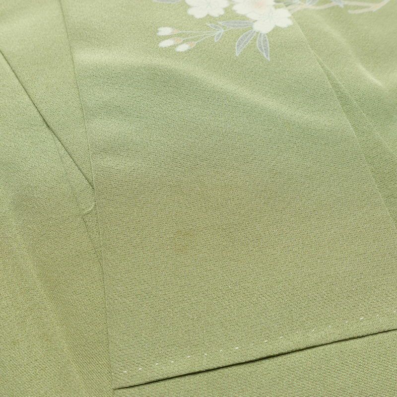 訪問着 縮緬 正絹 花柄 袷仕立て 身丈164cm 裄丈67cm リサイクル着物 着物 共八掛 入学式 卒業式 七五三 お宮参り フォーマル 緑・うぐいす色_画像18