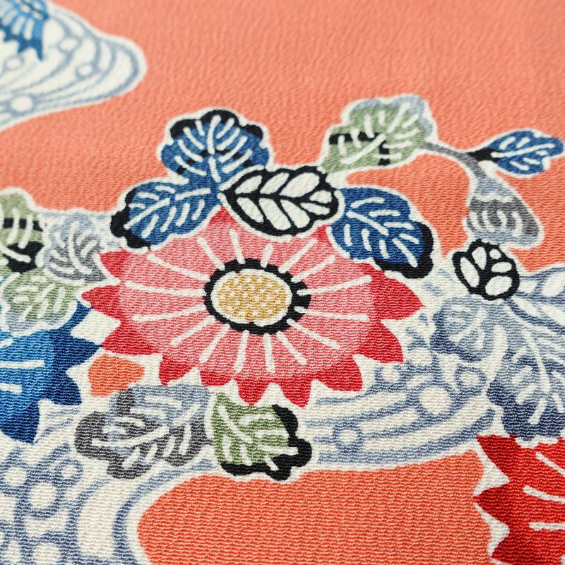 小紋 縮緬 正絹 花柄 袷仕立て 身丈158.5cm 裄丈63.5cm リサイクル着物 着物 サーモンピンク ピンク_画像8