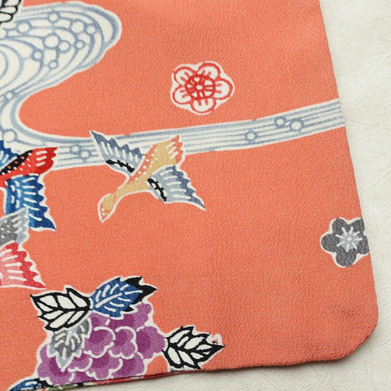 小紋 縮緬 正絹 花柄 袷仕立て 身丈158.5cm 裄丈63.5cm リサイクル着物 着物 サーモンピンク ピンク_画像16