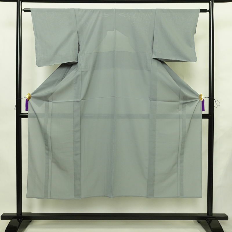 単衣 色無地 絽 良品 しつけ糸付き 夏用 ポリエステル 無地 単衣仕立て 身丈145.5cm 裄丈61.5cm リサイクル着物 着物 お茶会 フォーマル 青・紺_画像1
