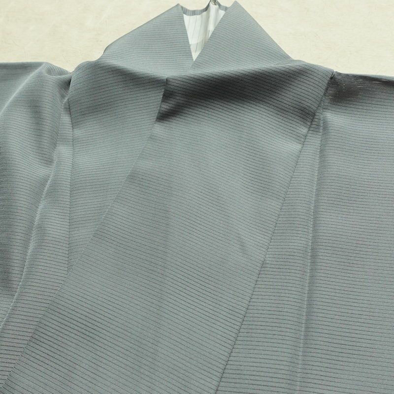 単衣 色無地 絽 良品 しつけ糸付き 夏用 ポリエステル 無地 単衣仕立て 身丈145.5cm 裄丈61.5cm リサイクル着物 着物 お茶会 フォーマル 青・紺_画像16