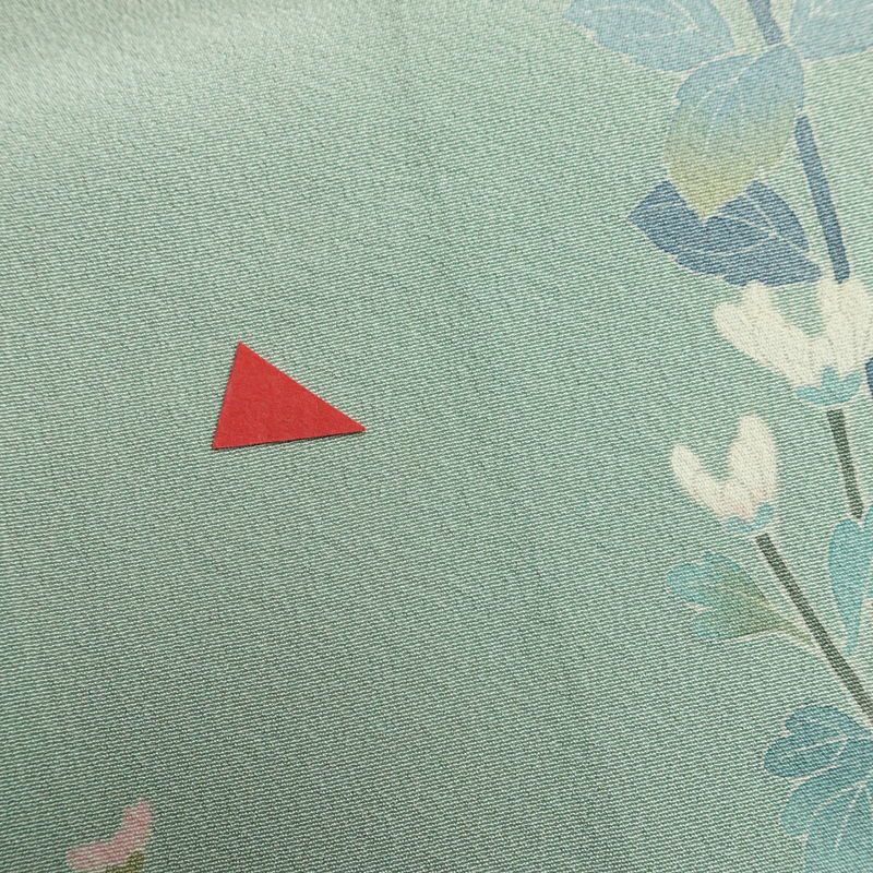 訪問着 落款入り 友禅 縮緬 一つ紋付き 正絹 花柄 袷仕立て 身丈161.5cm 裄丈65cm リサイクル着物 着物 入学式 卒業式 七五三 お宮参り フォーマル 上品 ブルーグリーン 緑・うぐいす色_画像15