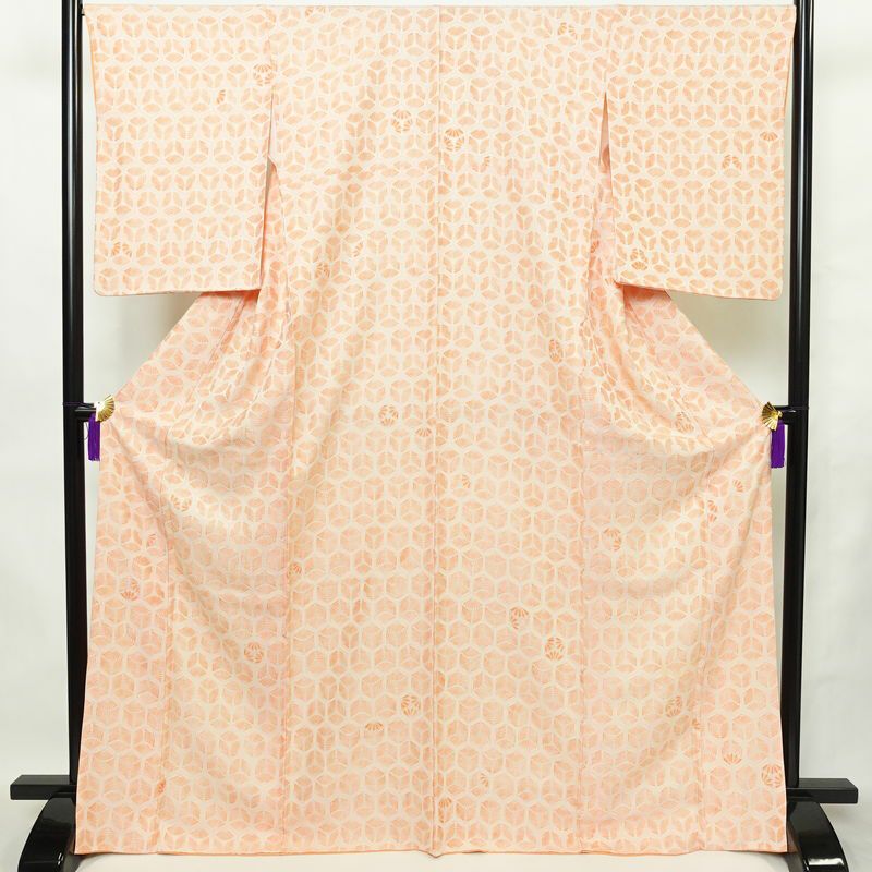 小紋 正絹 亀甲柄 袷仕立て 身丈168.5cm 裄丈67.5cm リサイクル着物 着物 橙_画像1