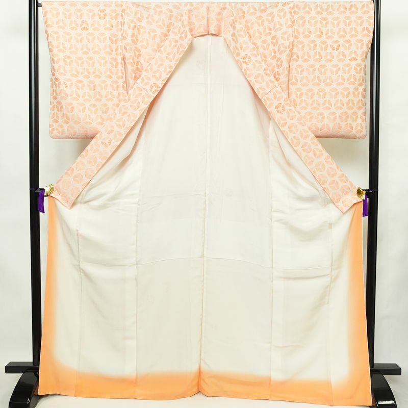 小紋 正絹 亀甲柄 袷仕立て 身丈168.5cm 裄丈67.5cm リサイクル着物 着物 橙_画像3