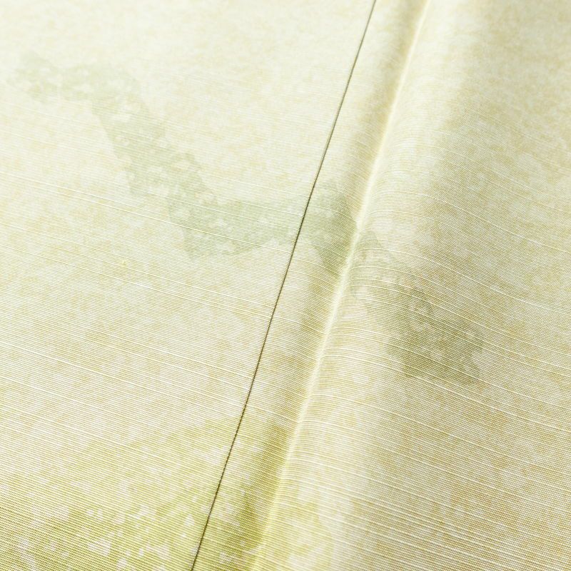 訪問着 良品 落款入り 正絹 幾何学柄・抽象柄 袷仕立て 身丈163.5cm 裄丈66.5cm リサイクル着物 着物 おしゃれ 紬地 緑・うぐいす色_画像9