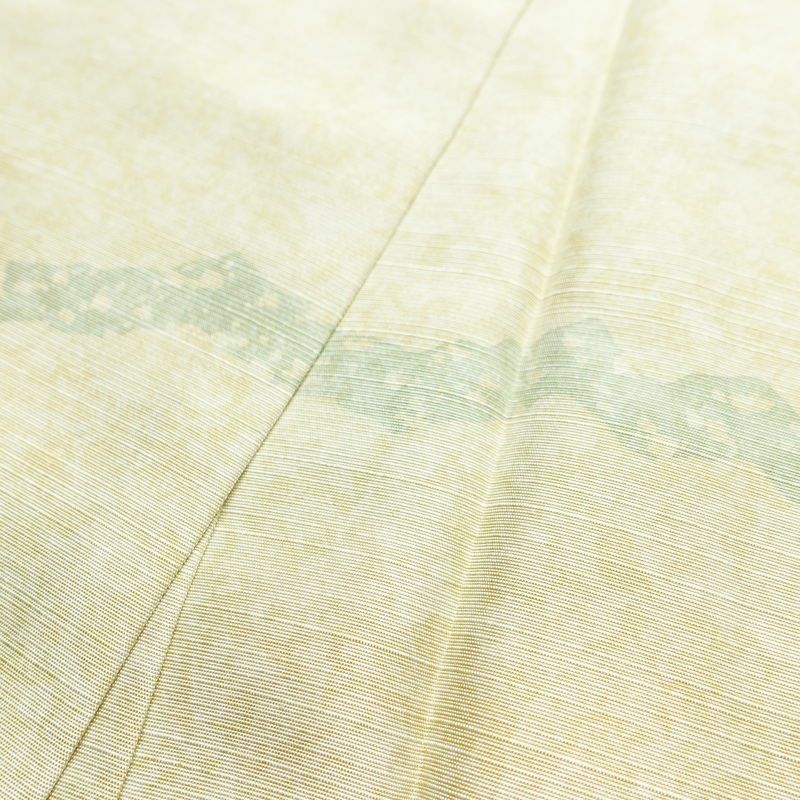 訪問着 良品 落款入り 正絹 幾何学柄・抽象柄 袷仕立て 身丈163.5cm 裄丈66.5cm リサイクル着物 着物 おしゃれ 紬地 緑・うぐいす色_画像18