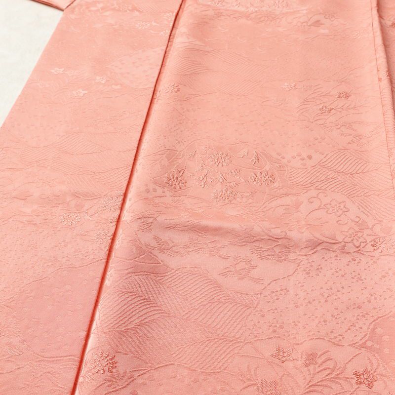 色無地 一つ紋付き 正絹 木の葉・植物柄 袷仕立て 身丈163cm 裄丈64.5cm リサイクル着物 着物 お茶会 フォーマル ピンク_画像5