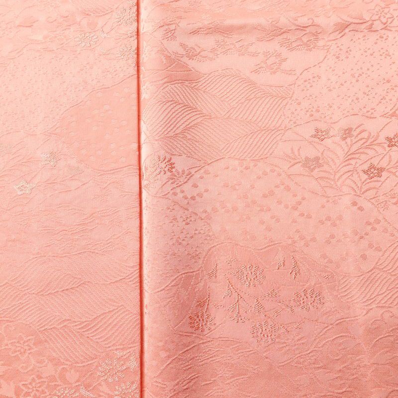 色無地 一つ紋付き 正絹 木の葉・植物柄 袷仕立て 身丈163cm 裄丈64.5cm リサイクル着物 着物 お茶会 フォーマル ピンク_画像6