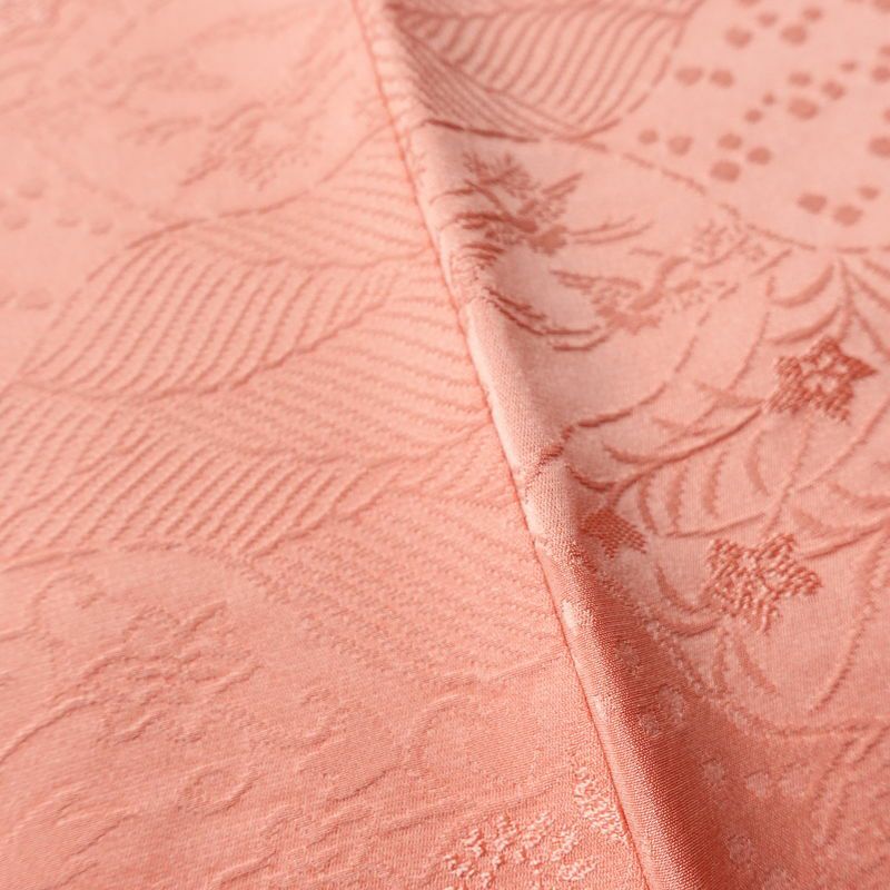 色無地 一つ紋付き 正絹 木の葉・植物柄 袷仕立て 身丈163cm 裄丈64.5cm リサイクル着物 着物 お茶会 フォーマル ピンク_画像12