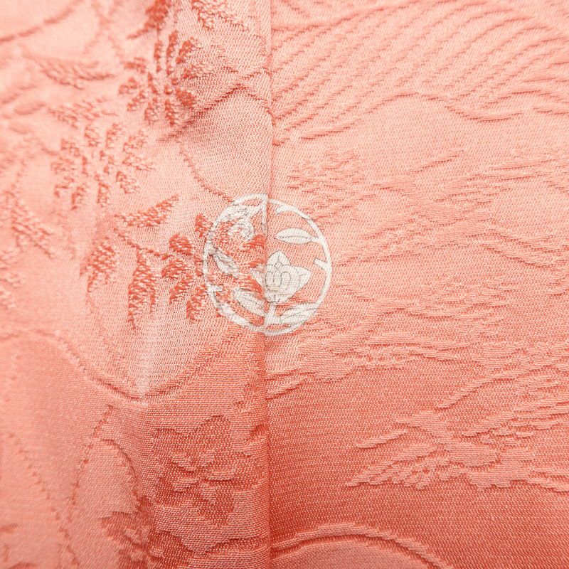 色無地 一つ紋付き 正絹 木の葉・植物柄 袷仕立て 身丈163cm 裄丈64.5cm リサイクル着物 着物 お茶会 フォーマル ピンク_画像14