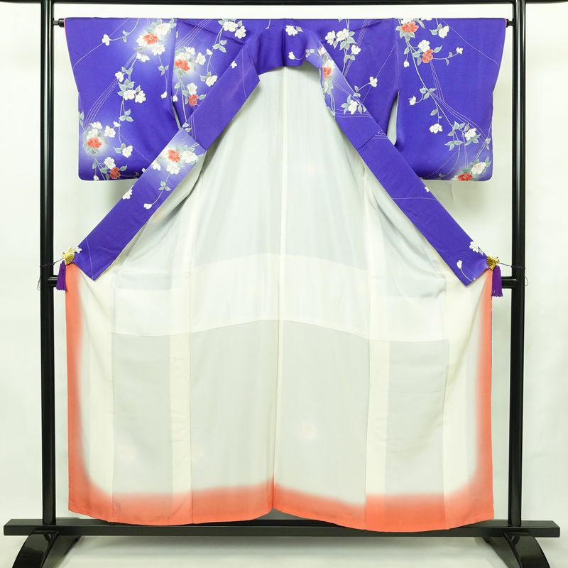 小紋 正絹 花柄 袷仕立て 身丈155.5cm 裄丈64.5cm リサイクル着物 着物 青・紺_画像3