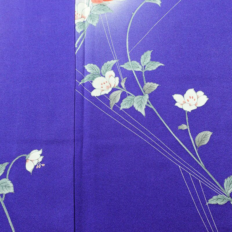 小紋 正絹 花柄 袷仕立て 身丈155.5cm 裄丈64.5cm リサイクル着物 着物 青・紺_画像6