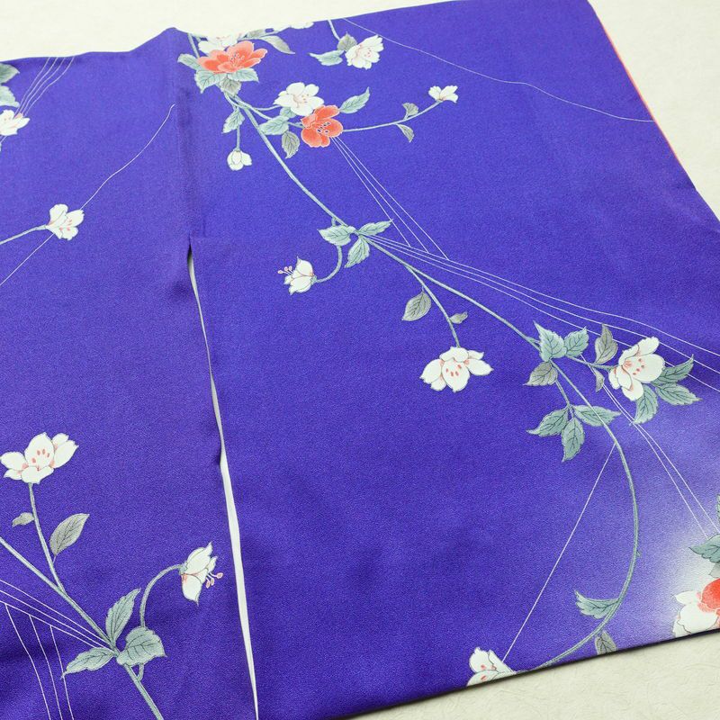 小紋 正絹 花柄 袷仕立て 身丈155.5cm 裄丈64.5cm リサイクル着物 着物 青・紺_画像13