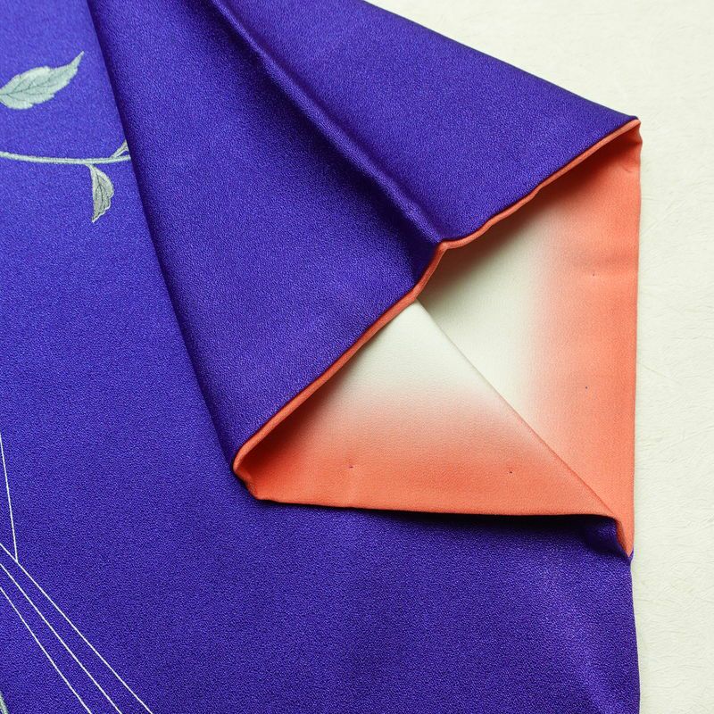 小紋 正絹 花柄 袷仕立て 身丈155.5cm 裄丈64.5cm リサイクル着物 着物 青・紺_画像14