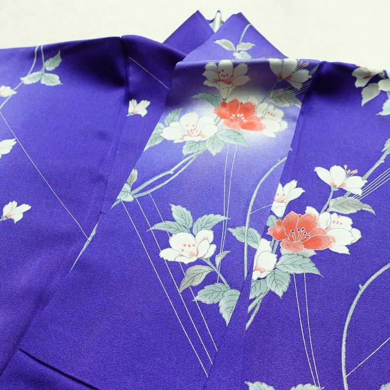 小紋 正絹 花柄 袷仕立て 身丈155.5cm 裄丈64.5cm リサイクル着物 着物 青・紺_画像16