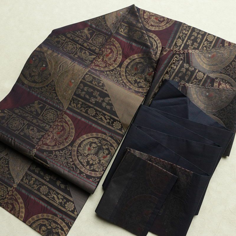 名古屋帯 六通柄 良品 正絹 幾何学柄・抽象柄 名古屋仕立て なごや帯 リサイクル帯 帯 モダン おしゃれ 紫・藤色_画像17