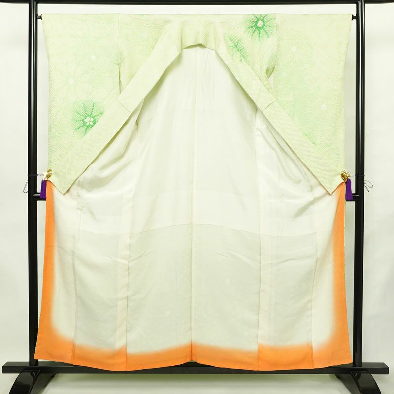 振袖 絞り 総絞り 正絹 花柄 袷仕立て 身丈156cm 裄丈65cm リサイクル着物 着物 二十歳 二十歳の集い お茶会 パーティー フォーマル 緑・うぐいす色_画像3